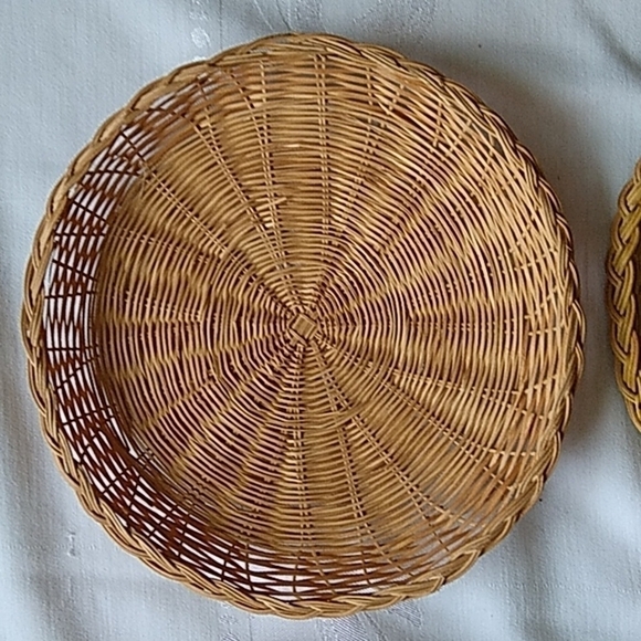 BUNDLE of 4 Flat Woven Boho Baskets Home Decor - Picture 5 of 7